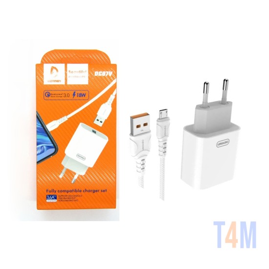 ADAPTADOR DE CARREGADOR DENMEN DC07V SMART HD 18W QC3.0 3.6A BRANCO